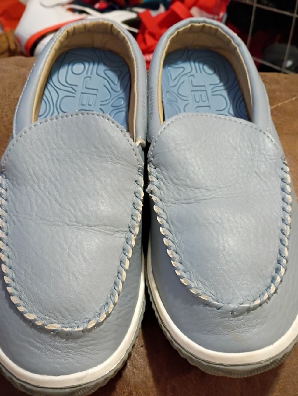 Light Blue Slip-On Leather Sandals for Women